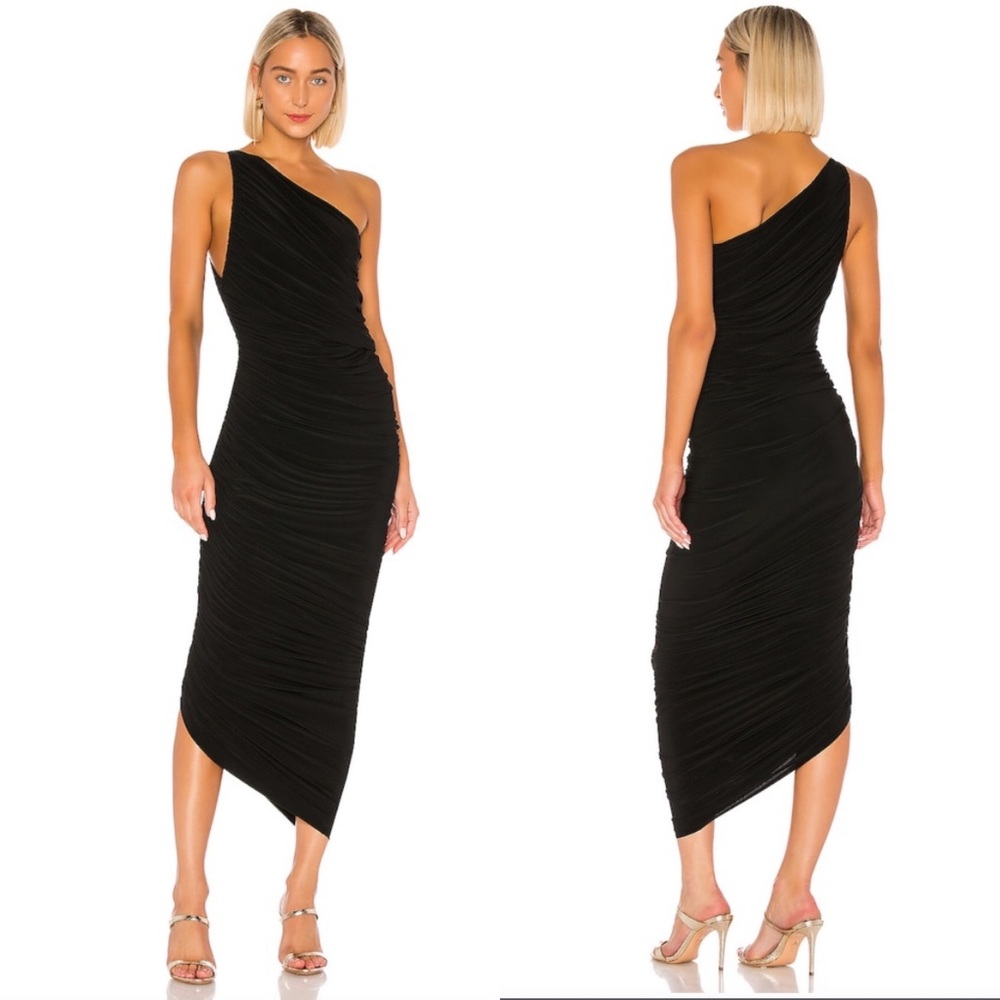Norma Kamali Black Diana Ruched One Shoulder Asymmetric Hem Gown Dress size XXS